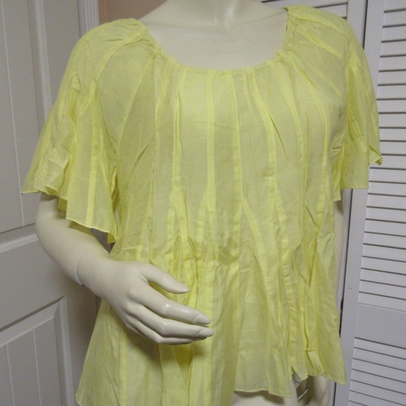 New Y2K Boundary & Co Sheer Top Silk Bamboo Yellow Boho Fairy Fairycore Feminine - Picture 4 of 8